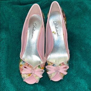 Delicious Pink Floral Peep-Toe Heels